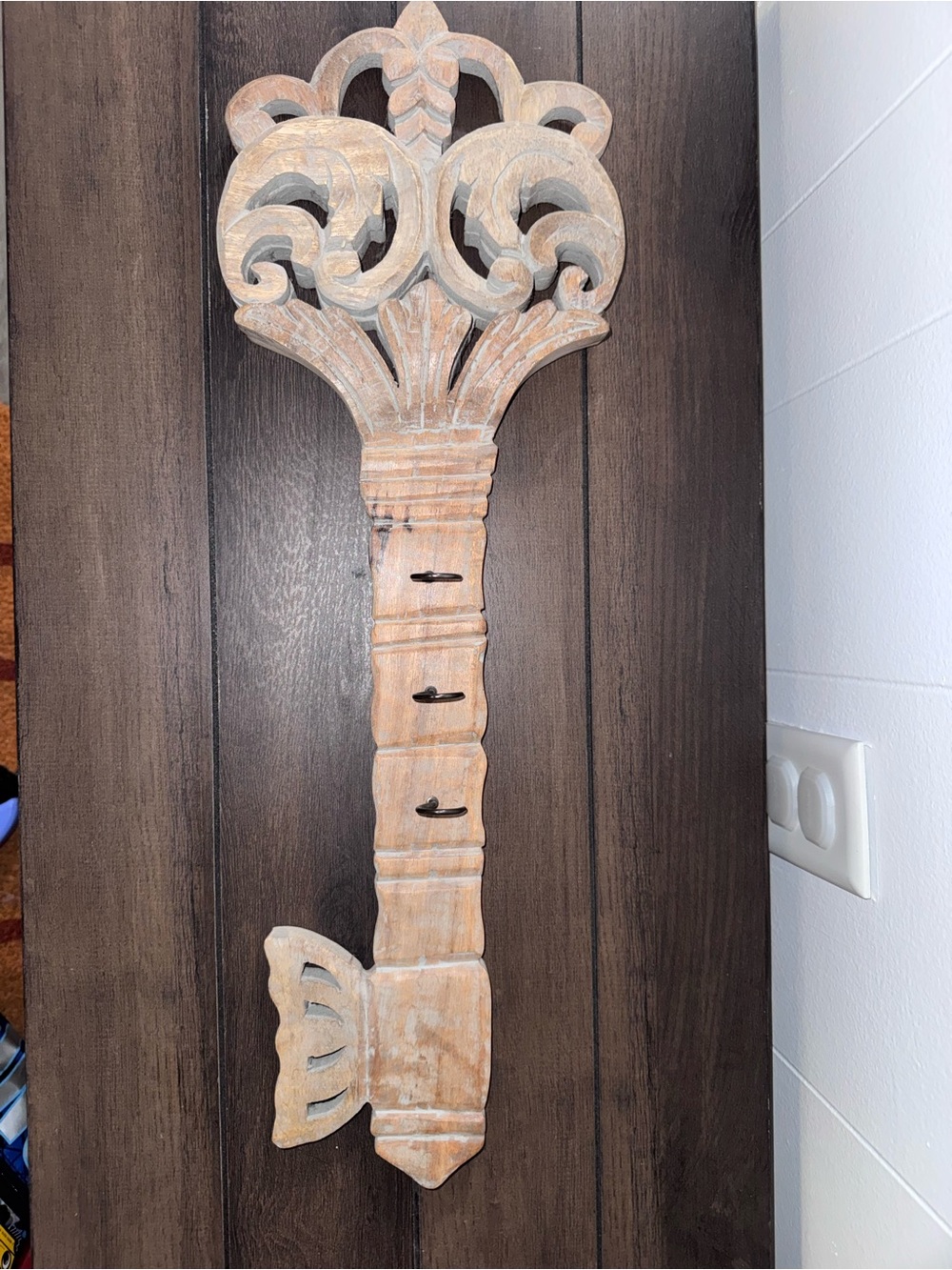 Rustic Carved Key Wall Decor in Weathered White